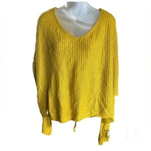Settle Down goldenrod rib knit oversized drop shoulder lace up tie back size s/m